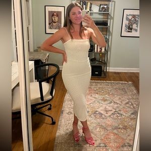 White Forever 21 Fishnet Bodycon Midi Dress | Medium